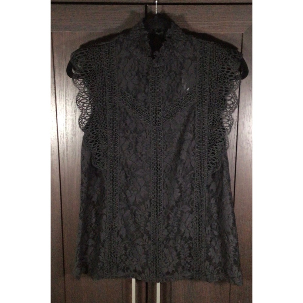 Cable & Gauge Black Lace Mock Neck Top Crochet Trim Size M NWT Gothic Romantic